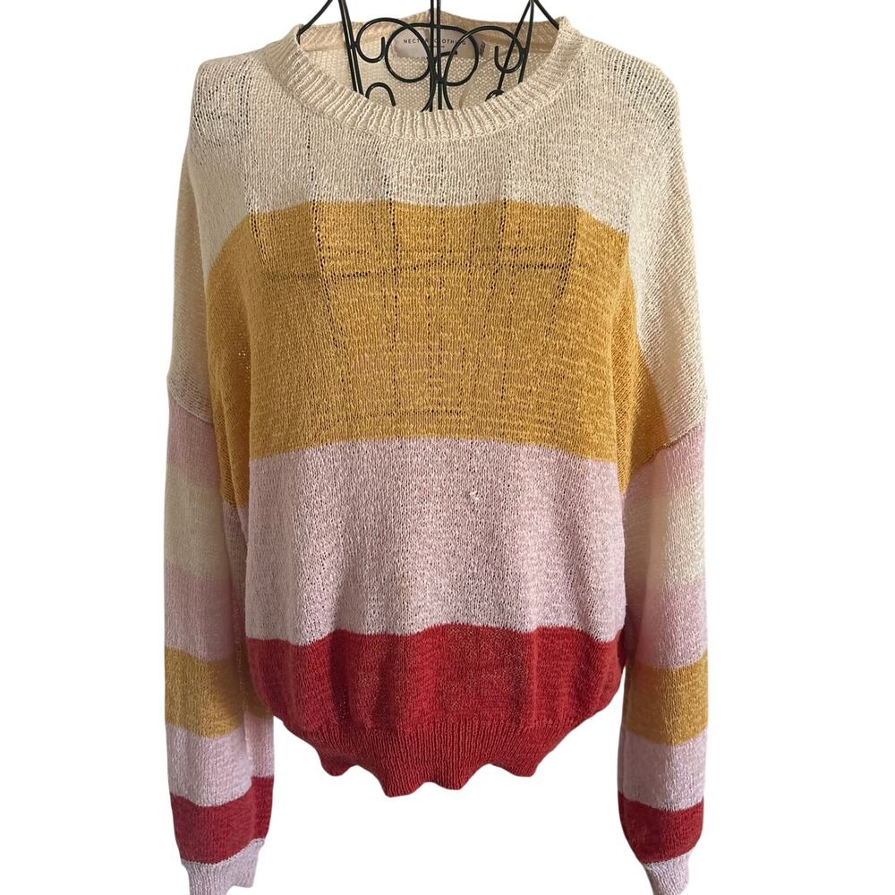 Nectar Clothing Striped Color Block Textured Stretch Knit Sweater Pullover M/L